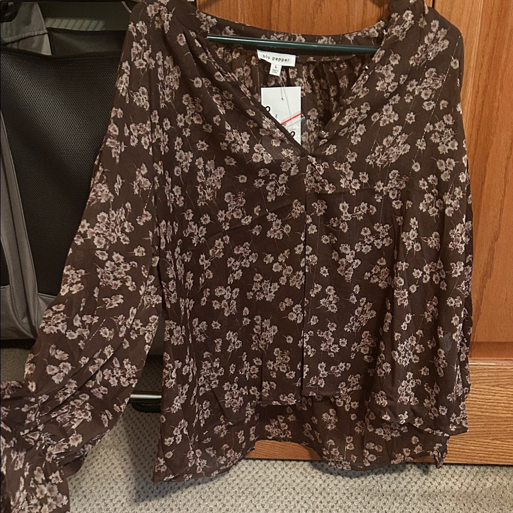 Blu Pepper Chocolate Floral Blouse